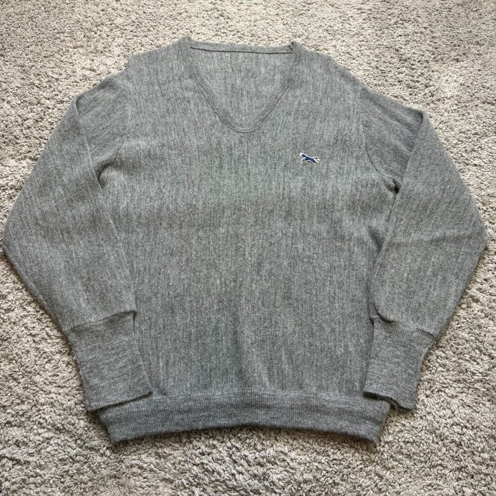 Vintage The Fox Sweater Gray JCPenney V Neck Womens Union Size L **See Measureme